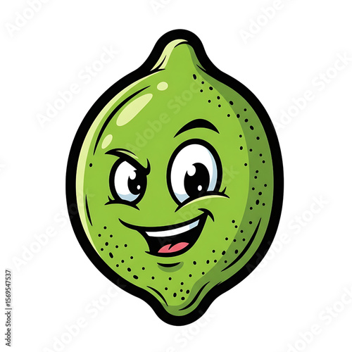 Cute and Funny Lime Animated Design Element, Joyful Lime Character - Healthy Citrus Fruit Illustration, Green Lime with Cartoon Face - Food Icon.