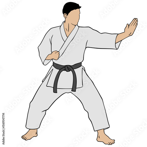 Karate Pose Illustration Simple Cartoon