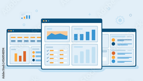 Three dashboards displaying various charts and graphs for data analysis and visualization purpose