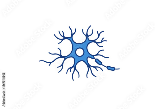Neuron cell with axon depicted in simple blue design, isolated on transparent background    