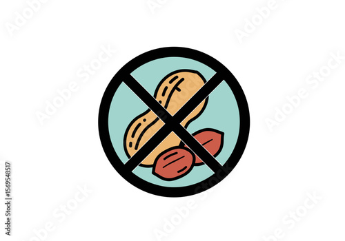 No peanuts graphic symbol with crossed-out peanuts on blue background  