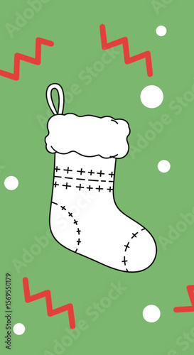 Festive Christmas stocking with a joyful mood on a bright green background
