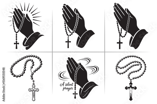 Rosary Beads Clipart Bundle – Detailed Christian Designs with Crosses, Hands, Prayer, and Sacred Symbols – Perfect for Faith Art, T-Shirts, Memorials & Crafts – Editable Vector Graphics Set