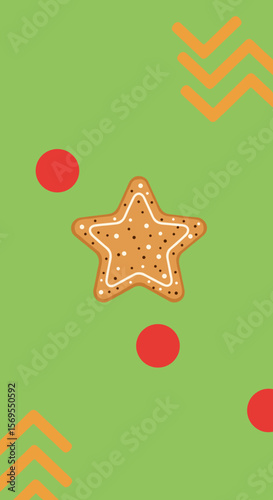 Festive gingerbread star with a playful mood on a vibrant green background