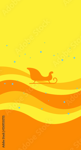 Stylish sleigh with a festive mood on a bright yellow background
