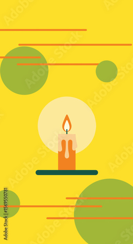 Stylized candle with a warm mood on a bright yellow background
