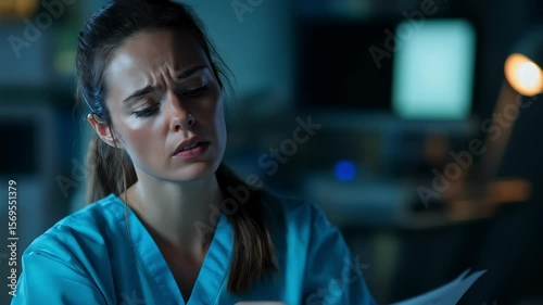 Dedicated Female Doctor Reviews Important Medical Reports