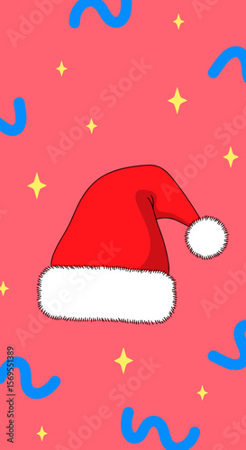 Festive Santa hat with a joyful mood on a bright pink background