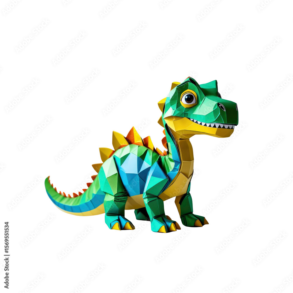 Obraz premium Adorable Low-Poly Dinosaur Illustration - Fun and Playful Cartoon Character Design