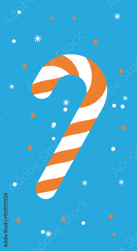 Festive candy cane with a cheerful mood on a bright blue background