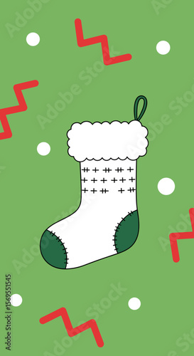 Festive Christmas stocking with a joyful mood on a vibrant green background
