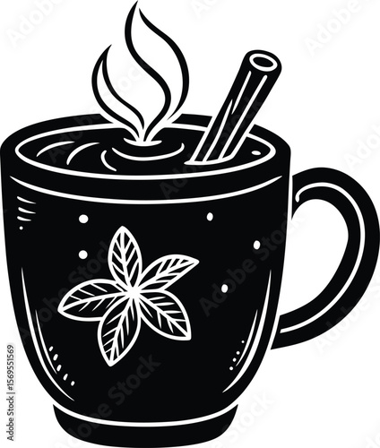 Warm apple cider mug silhouette vector illustration