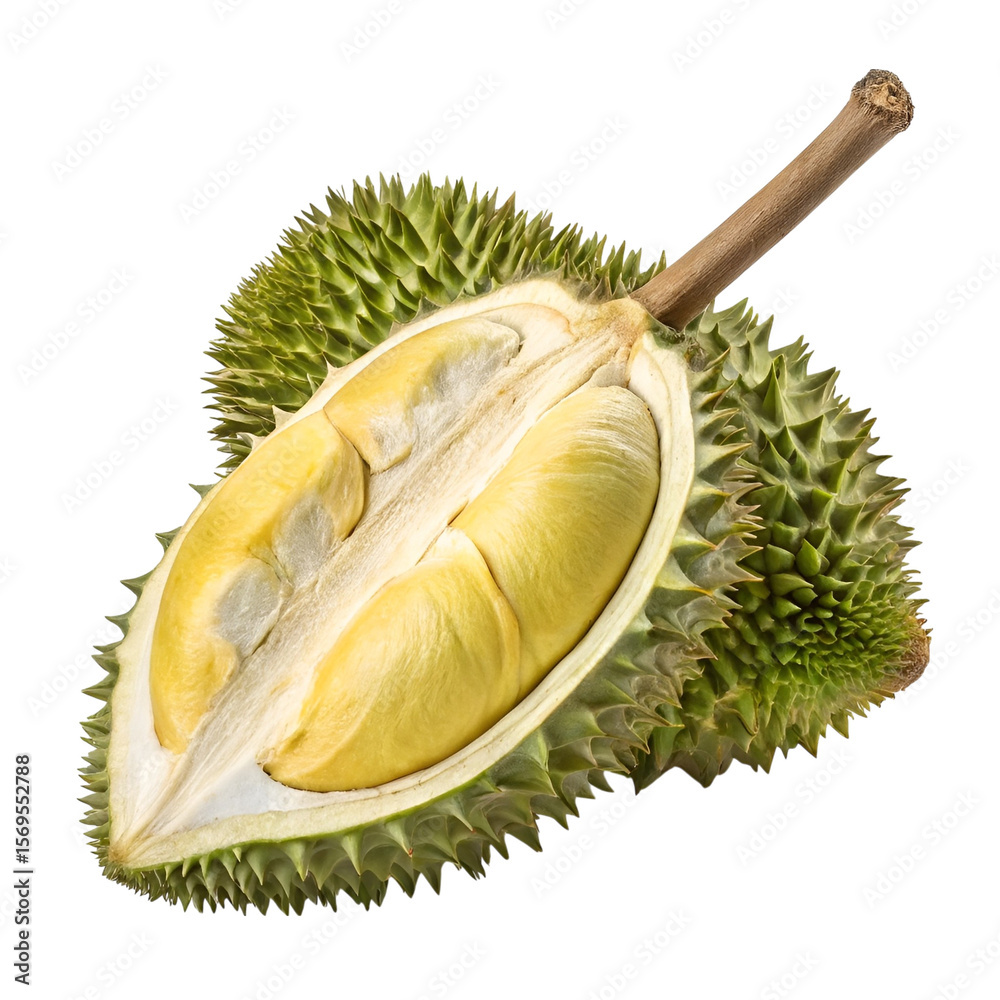 Fototapeta premium Whole Durian Fruit Isolated on Transparent Background