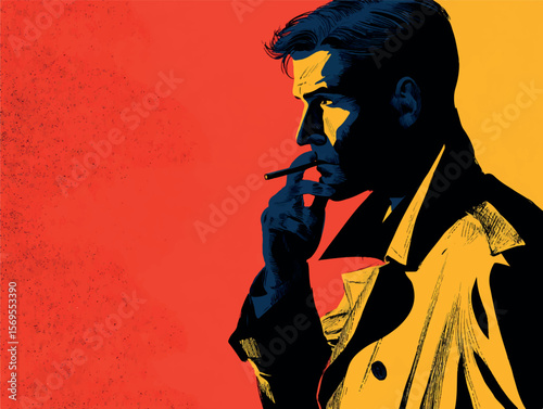 Smoking Man in Trench Coat vector image in comic style
