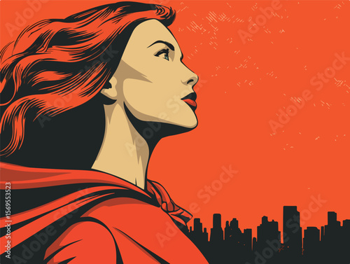 Woman Superhero With City vector image in comic style