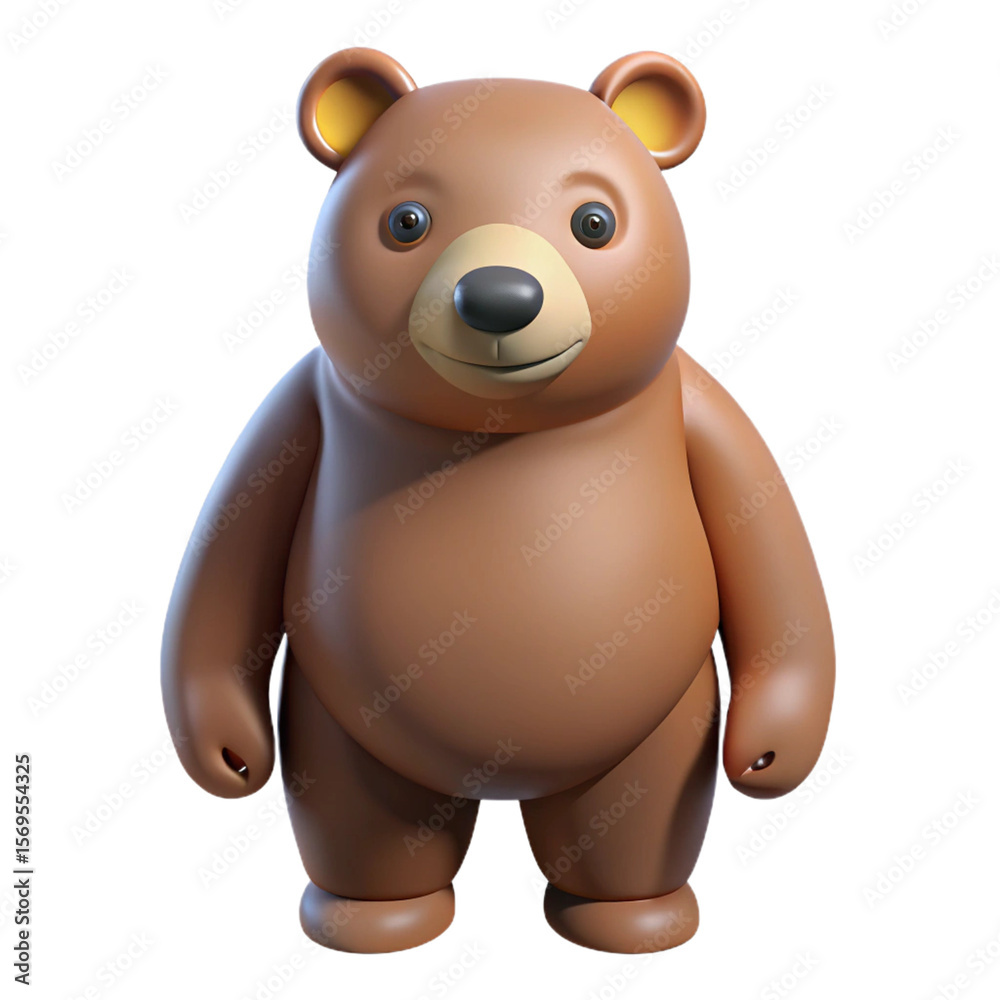 Fototapeta premium Cute 3D Cartoon Brown Bear Isolated - Adorable Animal Character
