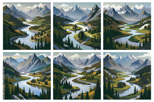 Fresh and Inspiring Logo Designs with Mountain, Forest, and River Motifs.