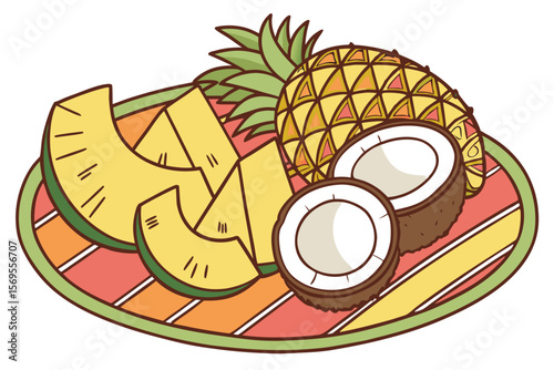 vector illustration of bread and fruit