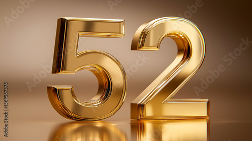 Bold gold number 52 on the golden background