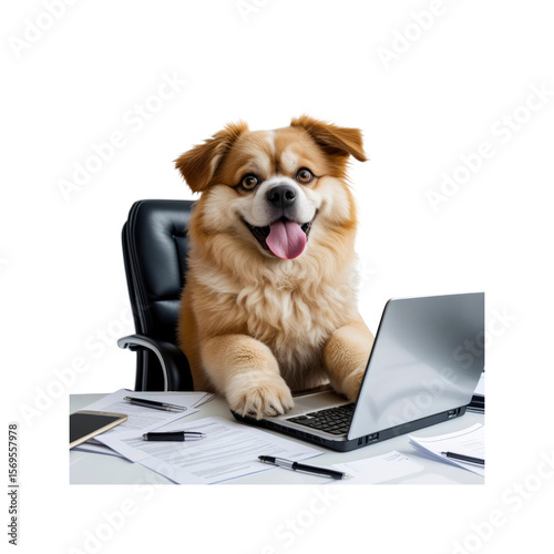 Happy Dog Working on Laptop in Office