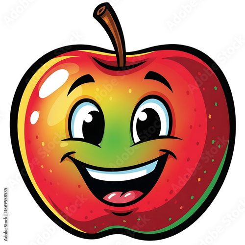 Whimsical Apple Cartoon: Bold Fruit Design, Apple with Attitude: Fun Food Graphic, Vibrant Apple Character with a Daring Expression.