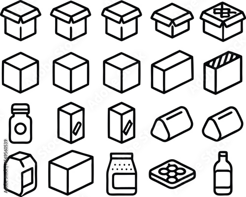 Assorted Isometric Packaging Icons Boxes Bottles Cartons and Food Containers