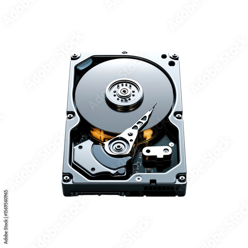 Close-up of a Modern Hard Disk Drive (HDD) with Gleaming Platters and Actuator Arm