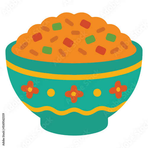Rice Bowl food vector, Mexican Food clipart, Mexican Rice Bowl illustration, food isolated

