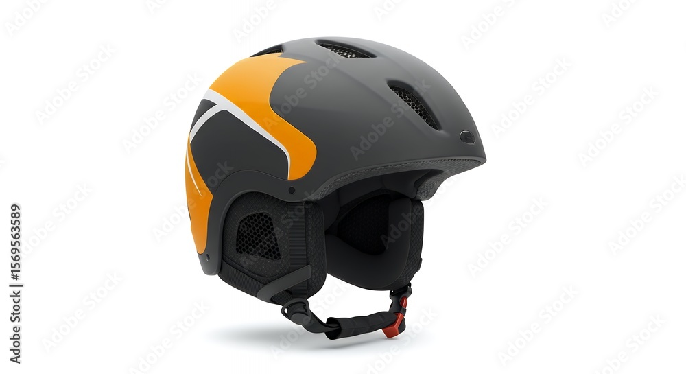 Fototapeta premium Stylish Grey and Orange Snow Helmet for Skiing and Snowboarding Safety Isolated on White