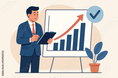 Project approval concept. Businessman analyzing business growth chart. Corporate project success. Financial investment and profit report. Data analysis for marketing strategy.