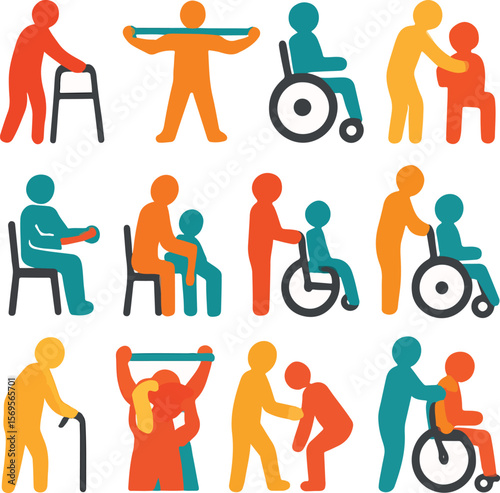 Mobility and Rehabilitation Support Icon Set