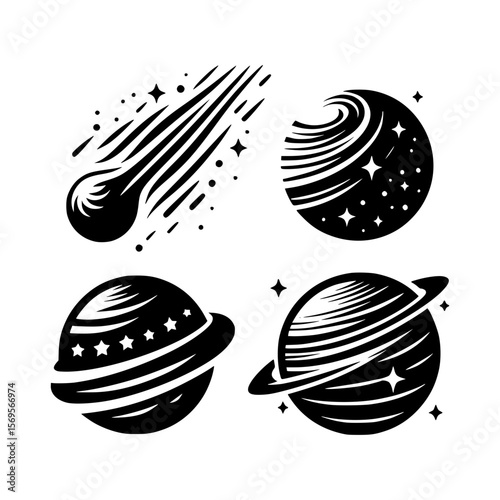 Four celestial bodies isolated on white background in a vector design