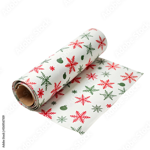 Christmas gift wrapping paper with red and green snowflake design  