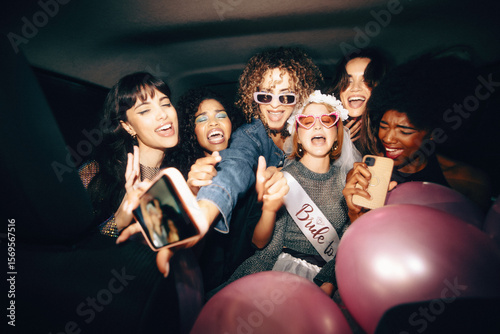Bride-to-be celebrating with girlfriends in a joyous bachelorette party