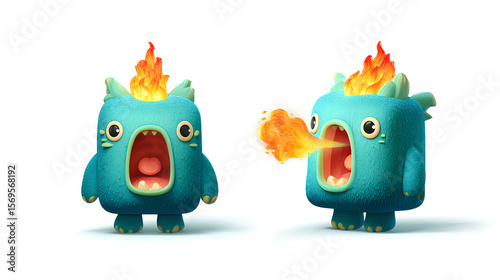 cute dragon baby animation, white background
