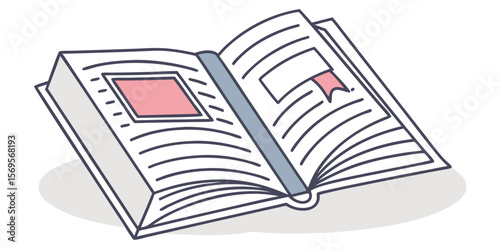 Open Book with Bookmark and Pages on white background