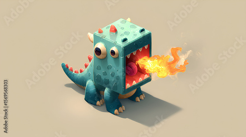 cute dragon baby animation, white background