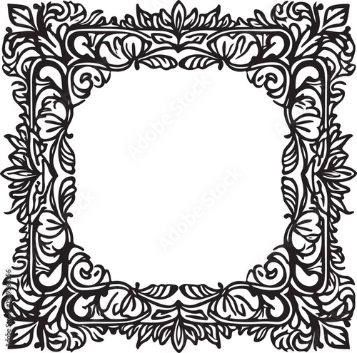 Ornate floral scrollwork border design black white