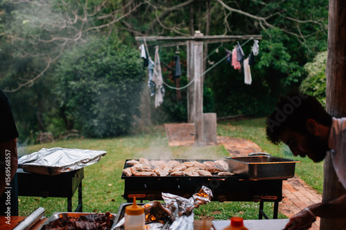 Food cooking on a BBQ