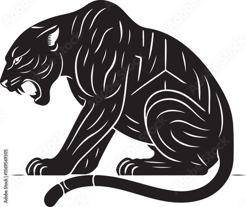 Black panther roaring with stylized fur big cat aggressive