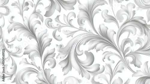 Metallic silver botanical pattern featuring delicate, intertwining floral elements, delivering sophisticated design potential for textile, wallpaper, and decorative backgrounds
