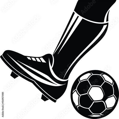 Soccer Player Kicking a Ball Silhouette on white background