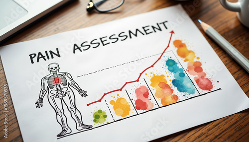 Pain assessment chart illustration with colorful watercolor design  