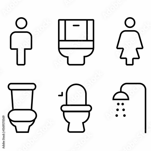  toilet and Shower icons set male or female restroom symbols isolated on transparent background. Vector illustration