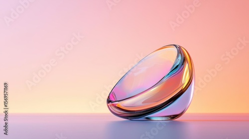 3d rendering of an oval-shaped object on a pink and orange gradient background. the object appears to be made of glass or a similar material and has a smooth, shiny surface.