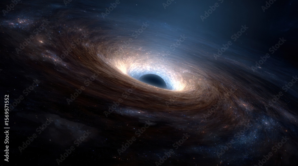 Fototapeta premium Swirling cosmic vortex: A hyper-realistic depiction of a cosmic vortex with vibrant shades of blues, black, and whites, capturing the raw, untamed power of the universe.