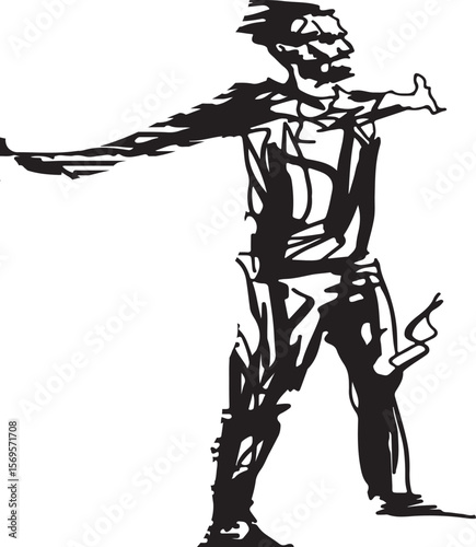  man as warrior with frame in the movements
