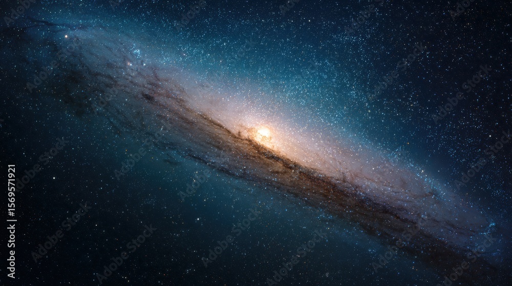 Obraz premium Andromeda Galaxy: Witness the majestic spiral arms of the Andromeda galaxy, an awe-inspiring celestial body of swirling stars, glowing gas, and boundless mystery.