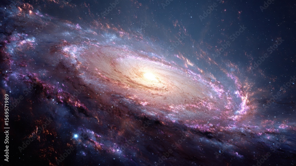 Fototapeta premium Celestial Symphony: Explore the breathtaking spiral arms of a galaxy, an awe-inspiring vista, and immerse yourself in the universe's radiant, galactic dance, inspiring wonder. 