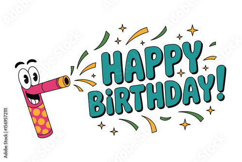 Happy birthday message blown from party favor. Perfect for birthday cards, invitations, social media posts, and festive celebrations.